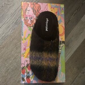 Jeffrey Campbell Brown and Purple Mules